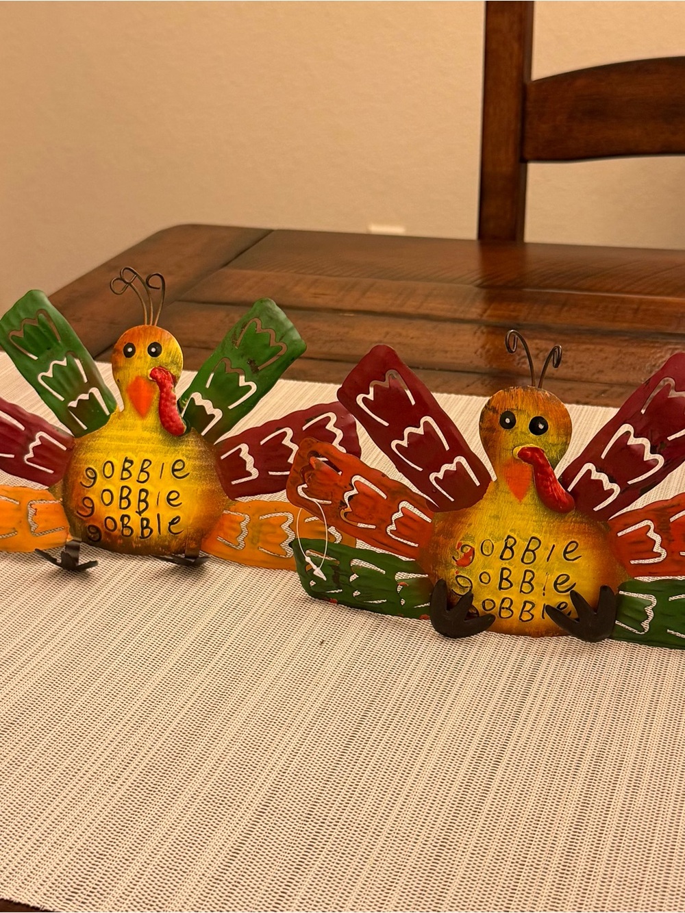 Colorful 'Gobble Gobble' Metal Turkey Holiday Table Accent - Multicolor